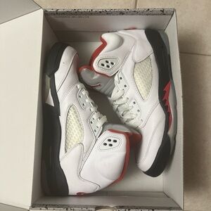 Nike fire red Jordan 5s kids size 5Y which is women’s 6.5, barely worn